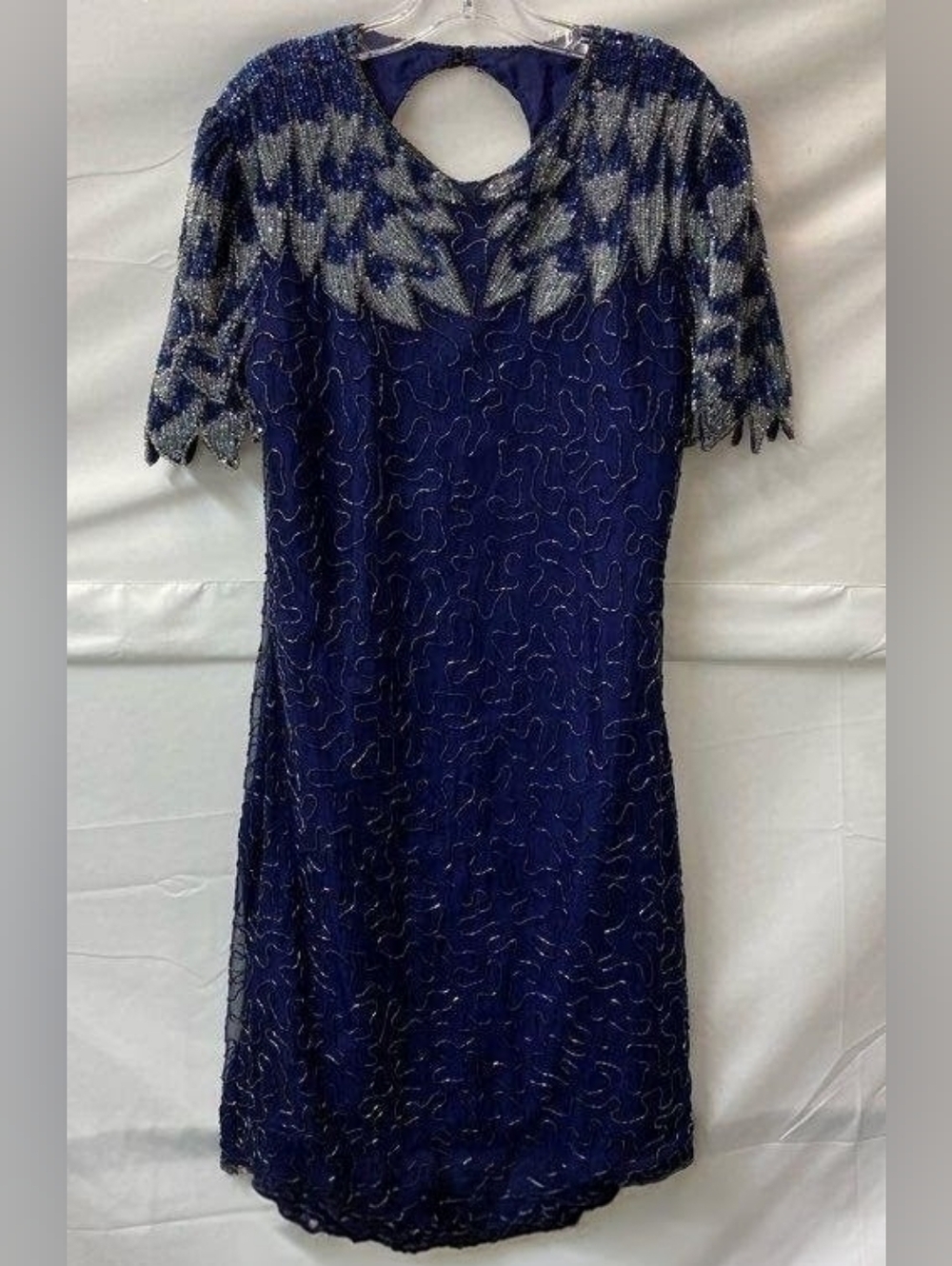 Cherish Navy and Silver Beaded and Sequined Midi Dress